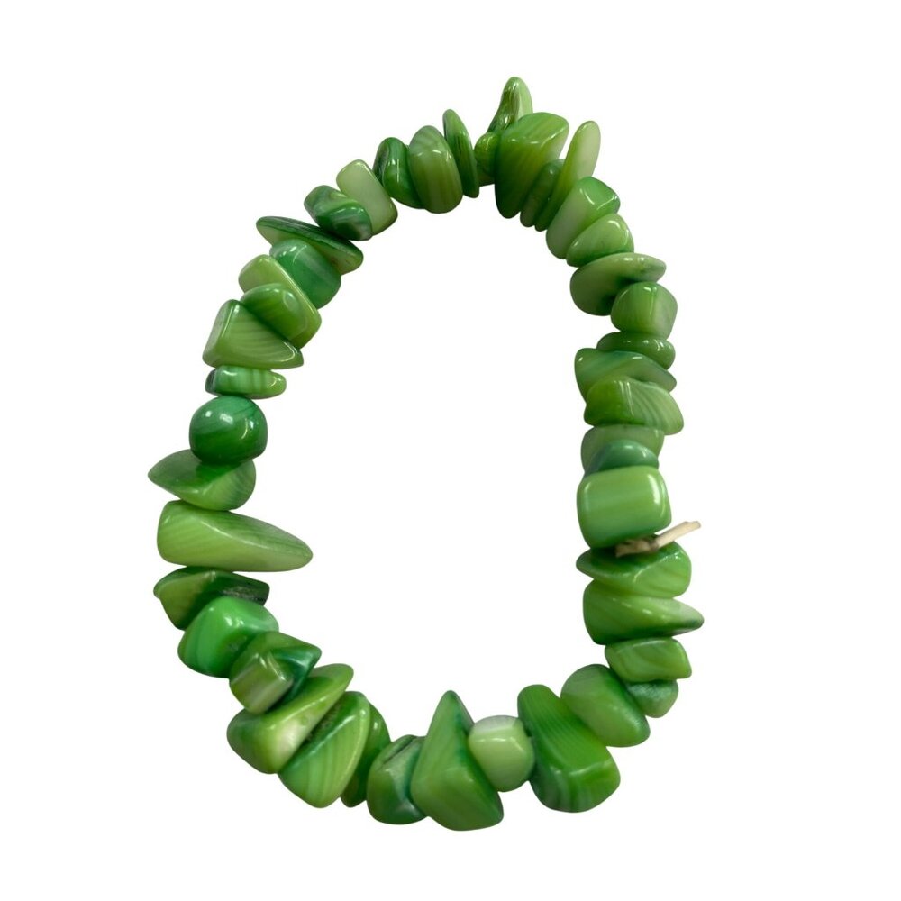 Green Banded Agate Chip Bracelet Stretch Fit Natural Stone Tumbled Beads - Picture 2 of 6